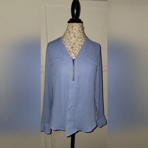Express Light Blue Zipper Blouse Size SMALL